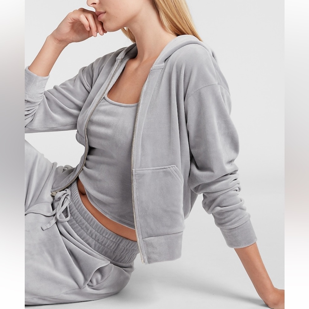Express olive green velour hoodie